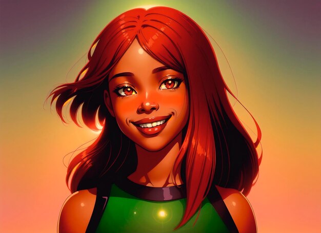 Portrait of a smiling african american girl with red hair