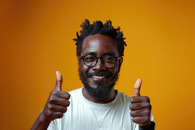 Portrait of a smiling african american man showing thumbs up against orange background