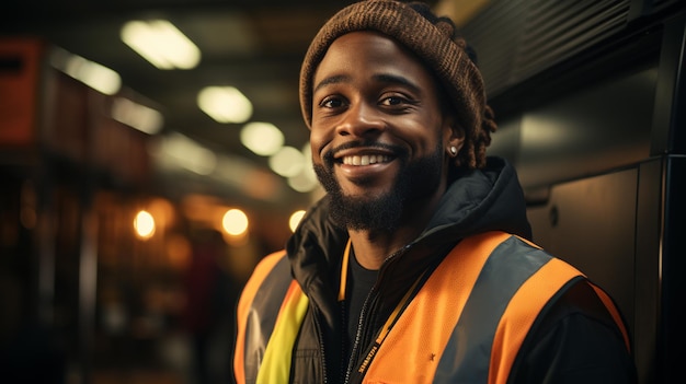 Portrait of smiling african man in cargenerative ai