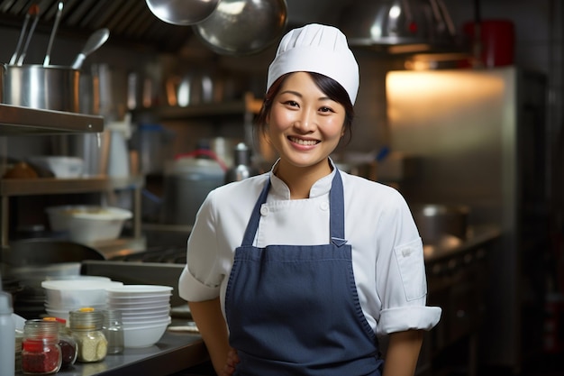 Portrait of a Smiling Asian Female Chef Generative By Ai