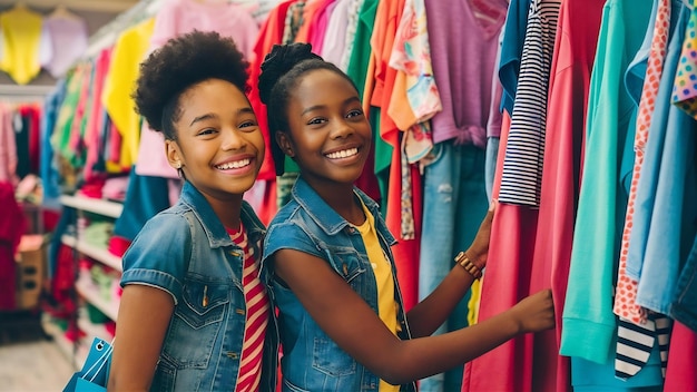 Portrait of smiling black girls shopping in store