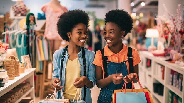 Portrait of smiling black girls shopping in store