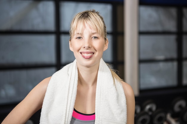 Portrait of smiling blonde at the gym