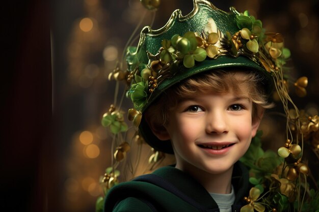 Photo portrait of a smiling boy in a leprechaun costume st patrick's day