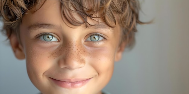 Foto ritratto di un ragazzo sorridente con un occhio gonfio a causa di un morso di insetto che mostra segni di reazione allergica concetto di emergenza medica reazione allergica morso d'insetto occhio gonfio ritratto fotografico