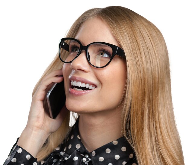 Portrait of smiling business woman talking the phone