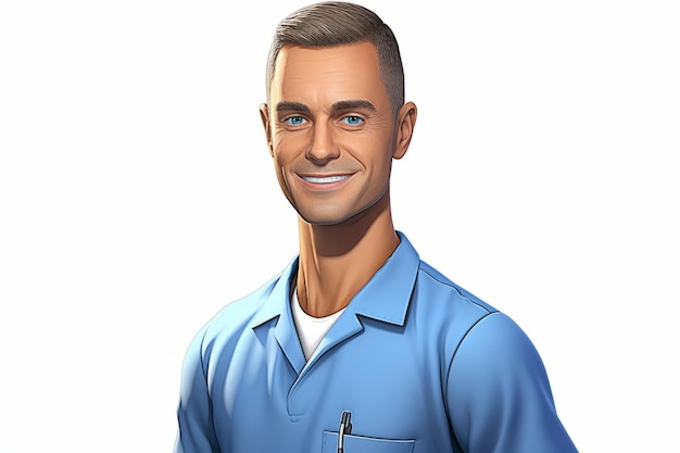 Photo portrait of a smiling caucasian male healthcare professional in blue scrubs