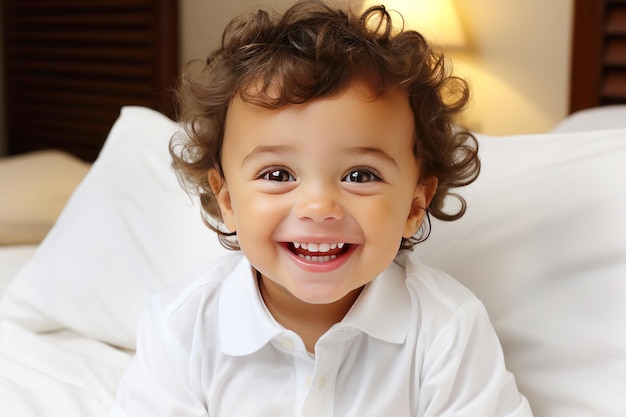 Portrait of smiling curly haired little boy