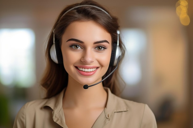 Portrait of a smiling customer service agent little blur Created with Generative AI