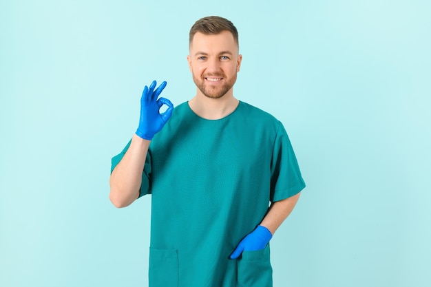 Portrait of a smiling doctor on a blue background Healthcare concept
