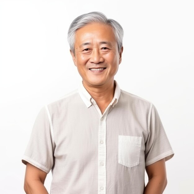 Foto ritratto di un anziano asiatico sorridente adatto alla pubblicità sanitaria o dello stile di vita