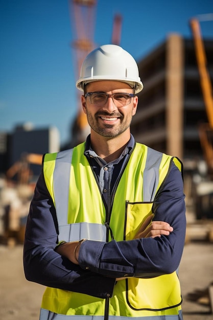 portrait of a smiling engineer in a construction site