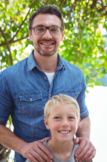 Portrait of smiling father and son 