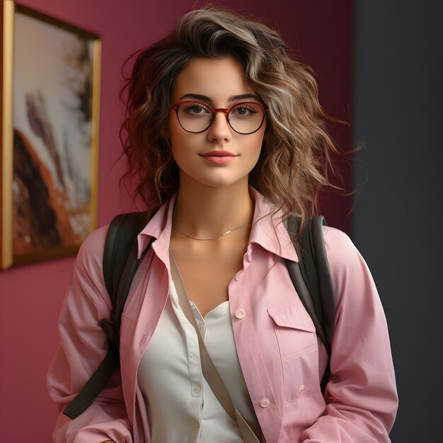 Portrait of a Smiling Female Collage Student in Casual Wear