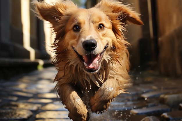 portrait of smiling fluffy adorable dog