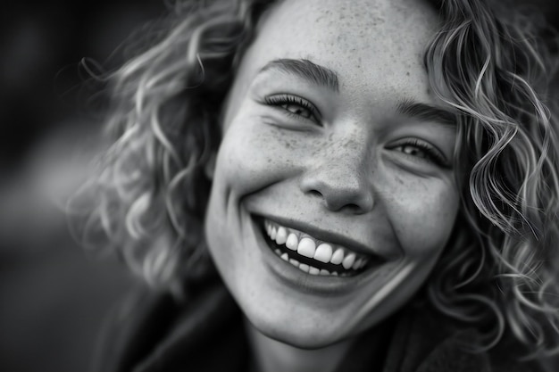 Photo portrait of a smiling girl with freckles on her face