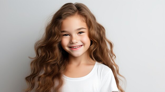 長い茶色の髪を持つ笑顔の女の子の肖像画