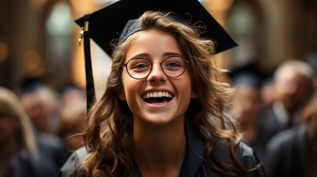 卒業式の帽子をかぶった笑顔の卒業生の肖像画