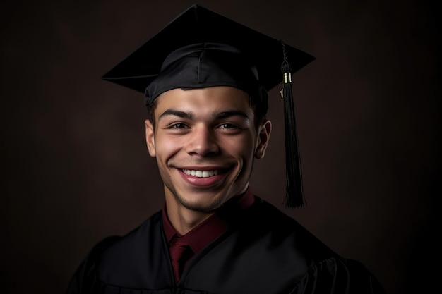 Portrait of a smiling graduate wearing his cap and gown created with generative ai