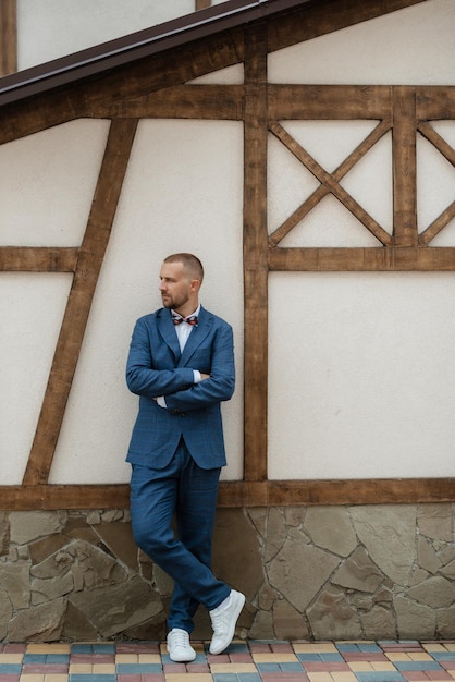 Portrait of smiling groom with beard