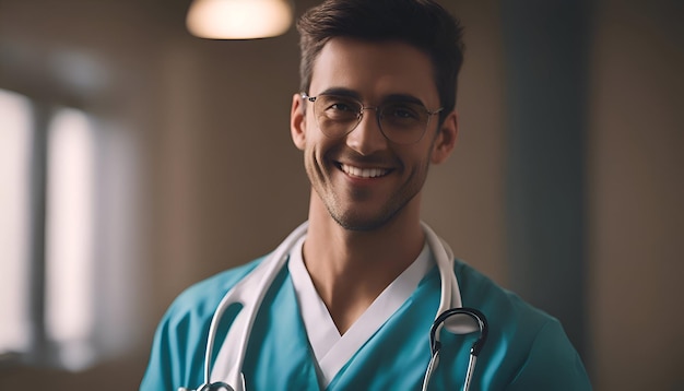 Portrait of smiling male doctor with stethoscope in medical office