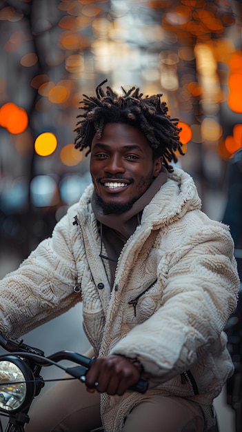 Portrait of a smiling man on a bicycle