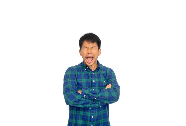 Portrait of smiling man standing against white background