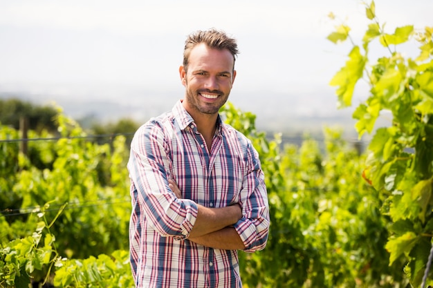 Ritratto dell'uomo sorridente alla vigna