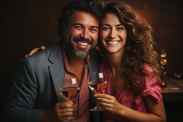 Portrait of smiling man and woman holding glasses of wine