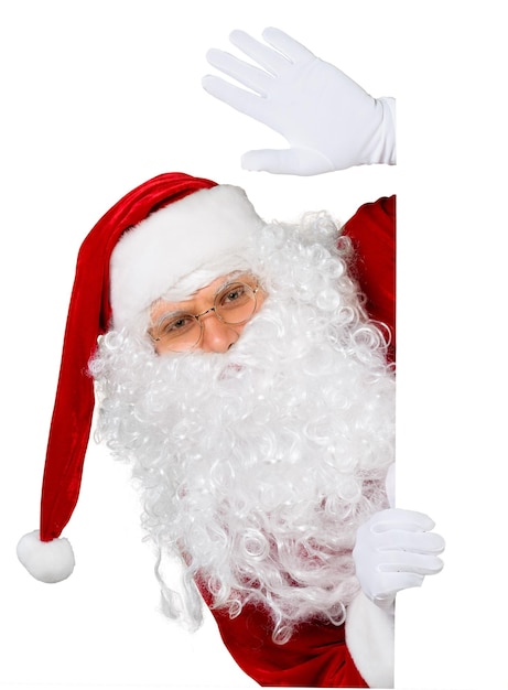 Portrait of smiling Santa Claus on white background