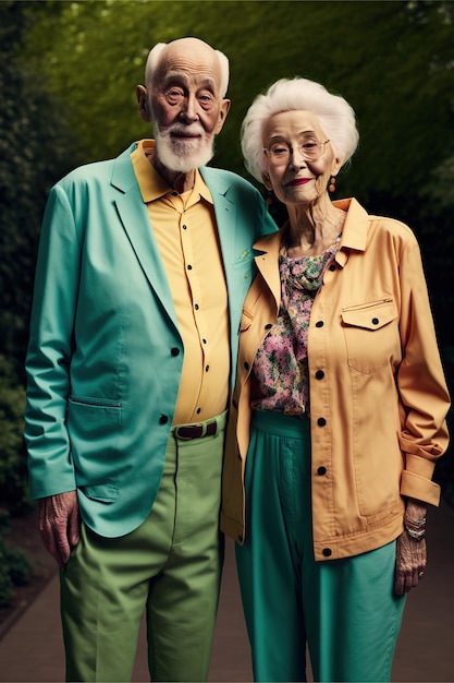 Portrait of a smiling senior couple on the park Generative AI illustration