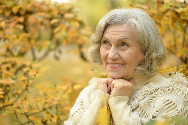 Portrait of smiling senior woman in autumn park