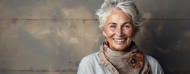 Photo portrait of smiling senior woman on a sunny day