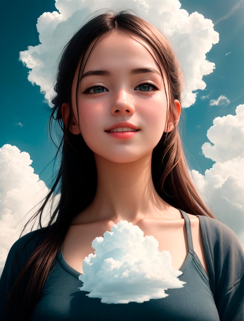 Portrait of a smiling teenager in the blue sky Asian girl