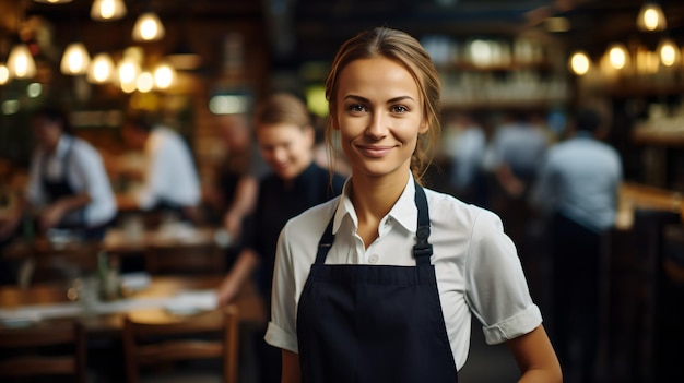 Портрет улыбающейся официантки в ресторане