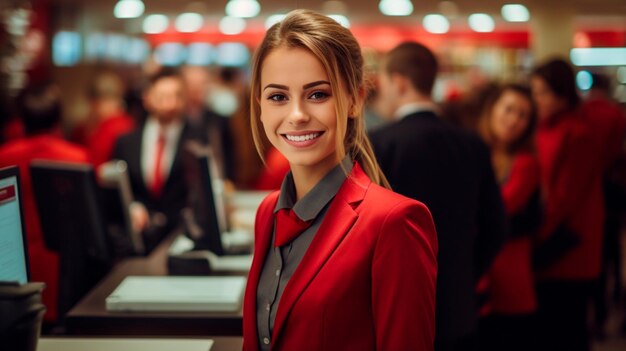 portrait of smiling waitress with cup of coffee