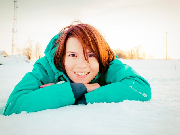 Portrait of smiling woman during winter