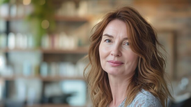 Portrait of smiling woman owner of beauty salon nail bar concept of the own small business