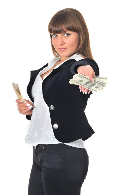 Portrait of smiling woman with money