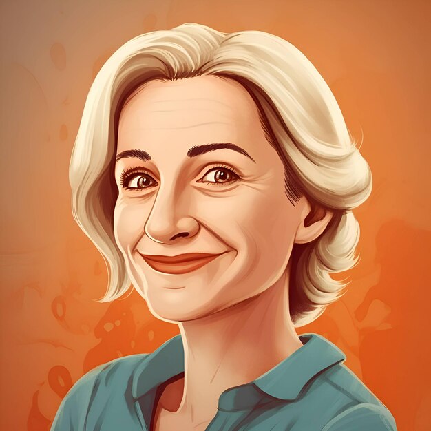 Portrait of a smiling woman with white hair Vector illustration