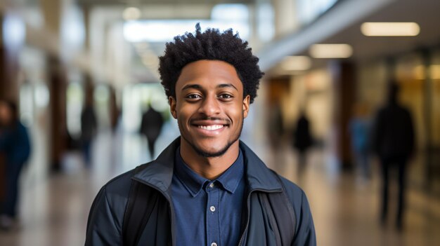 Portrait of a smiling young AfricanAmerican male college student on campus