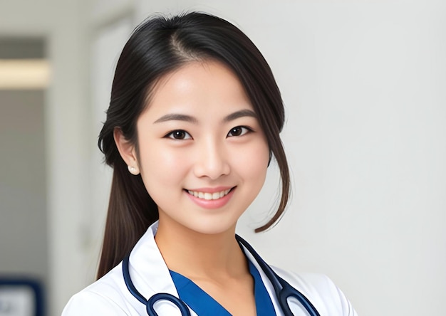 Portrait of a smiling young Asian female doctor with stethoscope