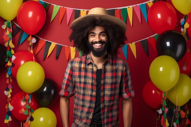 Portrait of a smiling young brazilian man wearing a straw hat