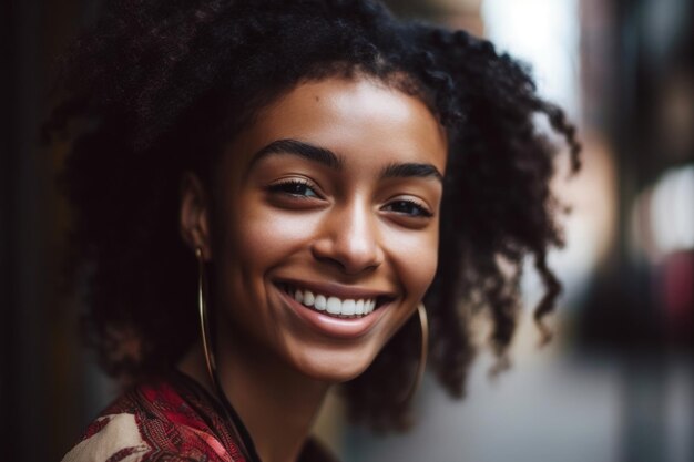 Portrait of smiling young ethnic woman created with generative ai