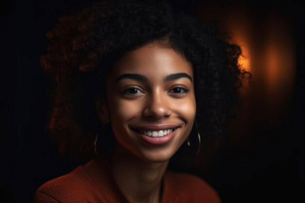 Portrait of smiling young ethnic woman created with generative ai