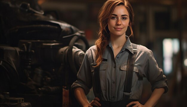 Photo portrait of smiling young female mechanic