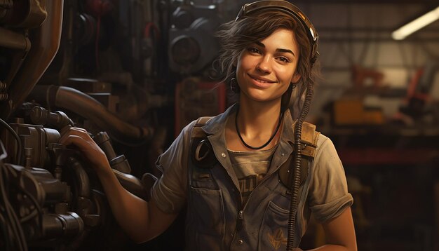 Photo portrait of smiling young female mechanic