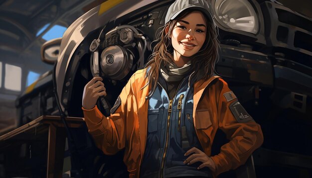 Photo portrait of smiling young female mechanic