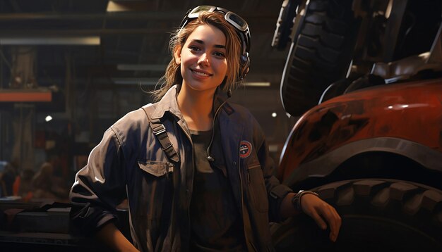 Photo portrait of smiling young female mechanic