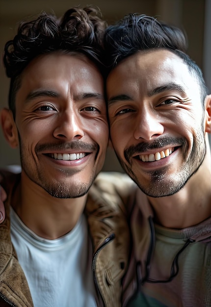 portrait of a smiling young gay couple of different ethnicity concept love